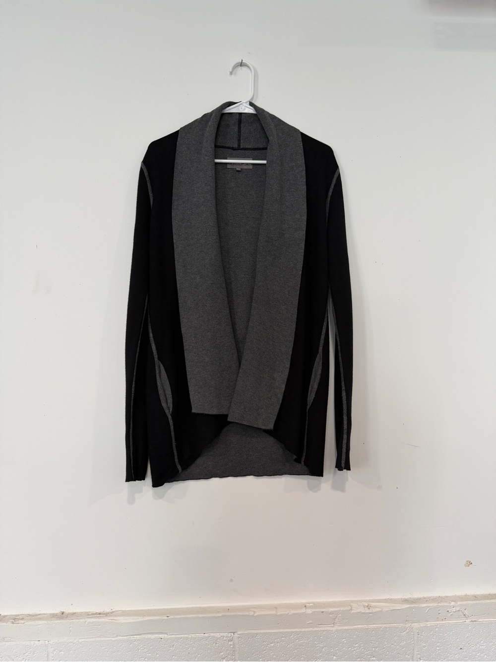 Michael Stars Reversible Black and Gray Open-Front Shawl Collar Cardigan